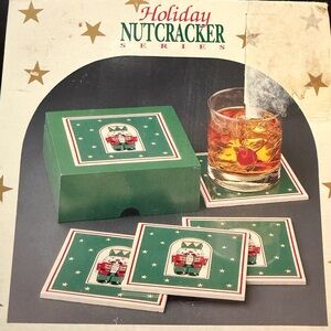 Vtg Himark Holiday Christmas Nutcracker Coaster Set Ceramic Tiles Wood Box